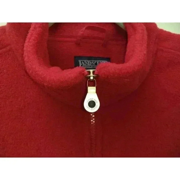 Lands End Mens Fleece Jacket Red Full Zip Front Pockets Mock Neck L 42-44 - Picture 6 of 9